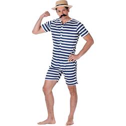 Karnival Costumes Retro Swimsuit for Men Blue & White