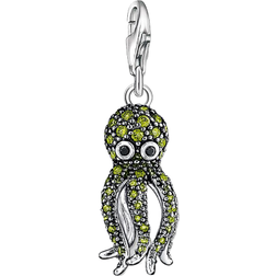 Thomas Sabo Charm Club Octopus Charm Pendant - Silver/Black/Green