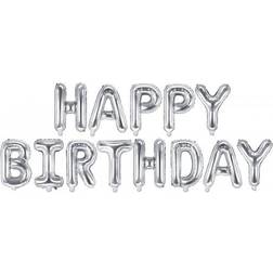 PartyDeco Text & Theme Balloons Happy Birthday Silver