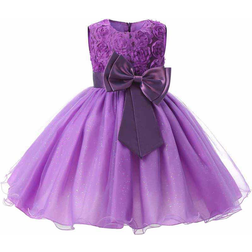 Evening Dress with Bow & Flowers - Purple (2825-42411)