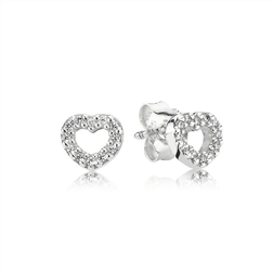 Pandora Open Heart Stud Earrings - Silver/Transparent