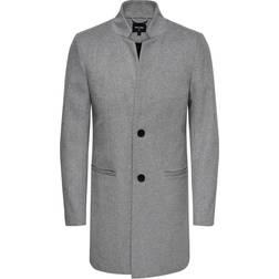 Only & Sons Wool Blend Trenchcoat - Grey/Light Grey Melange