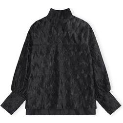 Ganni Pleated Satin Oversized Blouse - Black