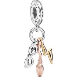 Pandora Harry Potter/Glasses/Nimbus 2000 & Lightning Bolt Dangle Charm - Silver/Gold/Rose Gold