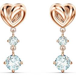Swarovski Heart Pierced Earrings - Rose Gold/White