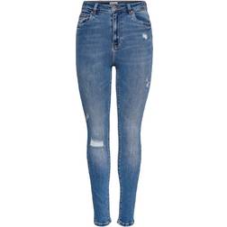 Only Onlmila Life Hw Ankle Skinny Fit Jeans - Blue/Medium Blue Denim