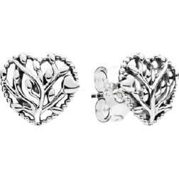 Pandora Family Tree Heart Stud Earrings - Silver