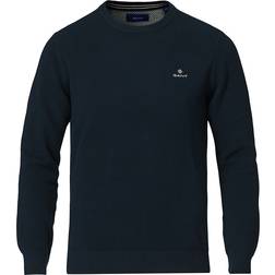 Gant Cotton Pique Crew Neck Sweater - Evening Blue
