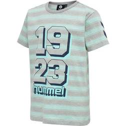 Hummel Mack Striped T-shirt - Grey/Turquoise with Print