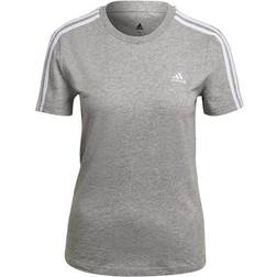 Adidas Women's Loungewear Essentials Slim 3-Stripes T-shirt - Medium Grey Heather/White