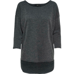 Only Oversize 3/4 Sleeved Top - Grey/Dark Grey Melange
