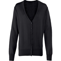 Premier Button Through Long Sleeve V-Neck Knitted Cardigan - Black