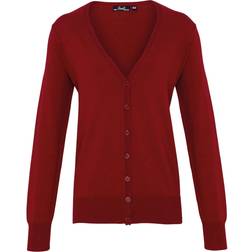 Premier Button Through Long Sleeve V-Neck Knitted Cardigan - Burgundy