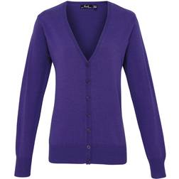 Premier Button Through Long Sleeve V-Neck Knitted Cardigan - Purple