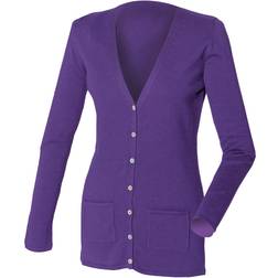 Henbury V-Neck Button Pocket Cardigan - Purple