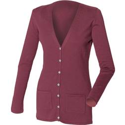 Henbury V-Neck Button Pocket Cardigan - Burgundy