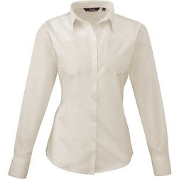 Premier Women's Long Sleeve Poplin Blouse - Natural