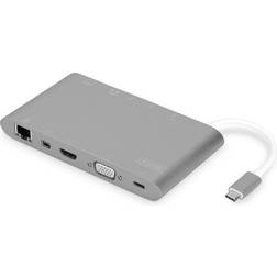 Digitus DA-70875 USB C-VGA/RJ45/Mini DisplayPort/HDMI/USB A Adapter