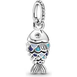 Pandora Scaled Fish Dangle Charm - Silver/Multicolour/Tranparent