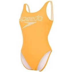 Speedo Summer Stripe Logo Deep U-Back Swimsuit - Mango/White
