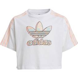 Adidas Marble Logo Graphic Print Crop T-shirt - White (H22637)