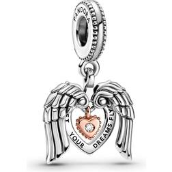 Pandora Club 2021 Angel Wings & Heart Dangle Charm - Silver/Rose Gold Plated/Diamond