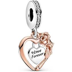 Pandora Heart & Rose Flower Dangle Charm - Rose Gold/Silver/Black/Transparent