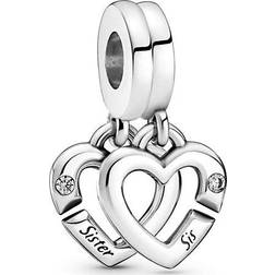 Pandora Linked Sister Hearts Split Dangle Charm - Silver/Transparent