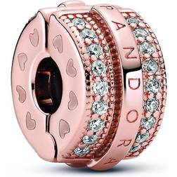 Pandora Sparkling Pavé Lines & Logo Clip Charm - Rose Gold/Transparent