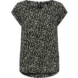 Only Vic All Over Print Short Sleeve Blouse - Black/Aop Raza Grafic