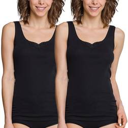 Schiesser Cotton Essentials Embroidery Strap Tops 2-pack - Black