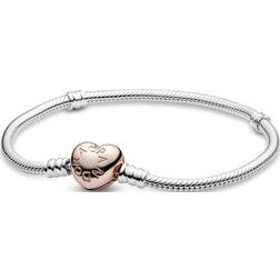 Pandora Moments Heart Clasp Snake Chain Bracelet - Silver/Rose Gold