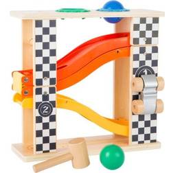 Small Foot 10601 Knock Marble Track Made of Wood in Rally Design with Two Different Coloured Hammer for Ball pounding