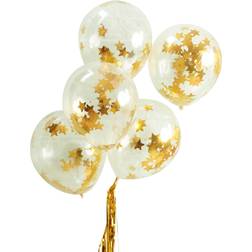 Ginger Ray Latex Ballons Confetti Star Transparent/Gold 5-pack