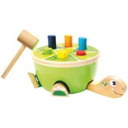 Bino 82135 Wooden Pounding Bench Turtle with Wooden Hammer in Bright Colours. Developement Toy with Wooden Pegs for Children from 24 months. Size: 19x10,9x25,6 cm