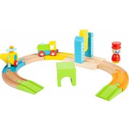 Small Foot 11493 Wooden Railway Set, with Locomotive and Helicopter, in Bright Colours, for Infants from 1 Year Old Toys, Multicolored