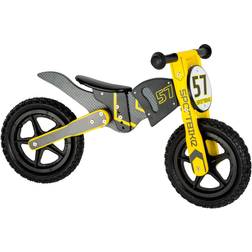 Small Foot 10739 Wooden Walking Bike in Motocross Design, Triple-Adjustable seat with Soft Saddle, Trains The Balance