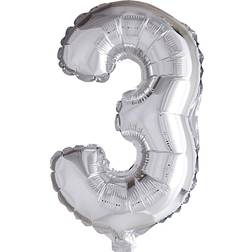 Creotime Foil Balloon, 3, H: 41 cm, silver, 1 pc