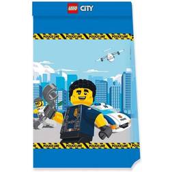 Procos 92249 Lego City Party Bags, Pack of 4, Paper Bags, Party Bags, Police Motif, Birthday, Theme Party