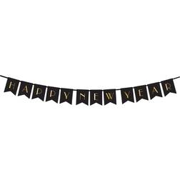 PartyDeco Happy new year banner SVART