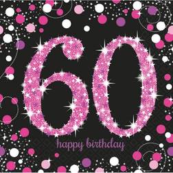Amscan 9900619 60th Birthday Glittery Pink Luncheon Napkins-33cm-16 Pcs