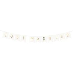 PartyDeco wYw Garland Bunting Banner Just Married White and Gold Wedding Backdrop Wall Hanging Decoration, 15 x 155 cm