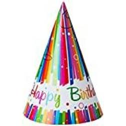 Unique Party 49571 Rainbow Ribbons Birthday Party Hats, Pack of 8