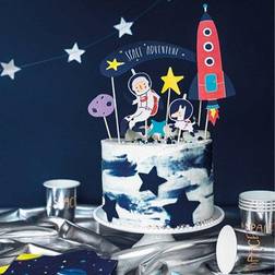 PartyDeco Space Birthday Party Cake Food Toppers x 7 Rocket, Astronaut, Star