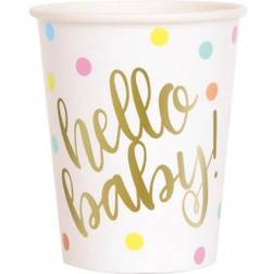 Unique Party 73526 Foil "Hello Baby" Gold Baby Shower Paper Cups, Pack of 8