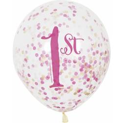 Unique Party Konfetti-Ballons "1st" in pink, transparent, 6 Stk. 30cm