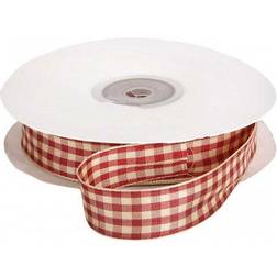 Creativ Company Checked Ribbon, W: 20 mm, antique red/white, 25 m/ 1 roll