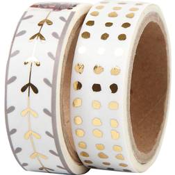 Washi Tape, hearts and dots foil, W: 15 mm, gold, white, 2x4 m/ 1 pack