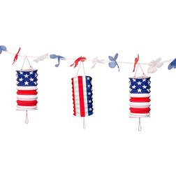 Vegaoo USA Party Lantern Garland 360cm, Blue Red and White Concertina Style Lanterns on 3.6 metre decorated cord