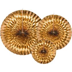 PartyDeco set of 3 metallic rosettes, Gold